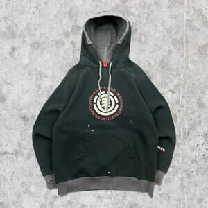 2000's Element Distressed Centre Hit Logo Graphic Hoodie